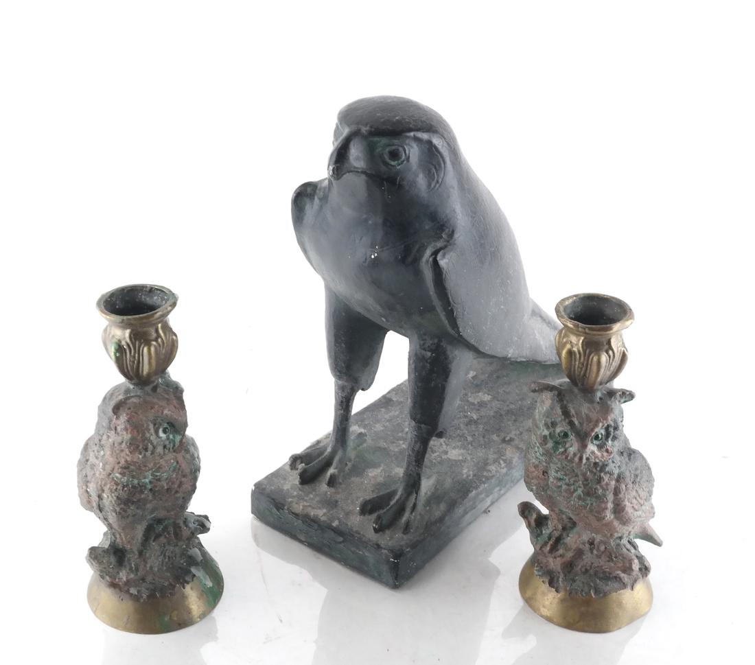 Falcon Sculpture & 2 Owl Candlesticks (1 of 6)