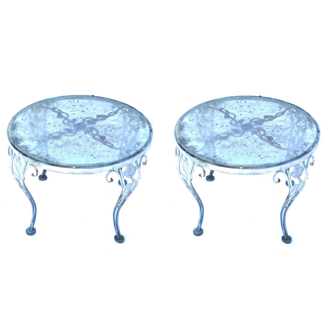 Pair Iron Glass Top Occasional Tables: En suite with Lots 782-787. [17 1/2 x 25 (dia) inches].