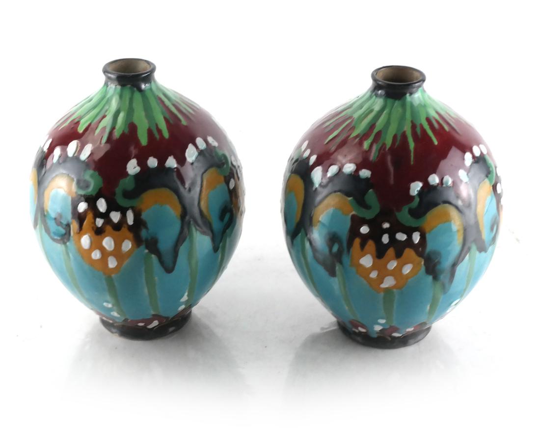 Pair French Decorated Ceramic Vases (1 of 3)