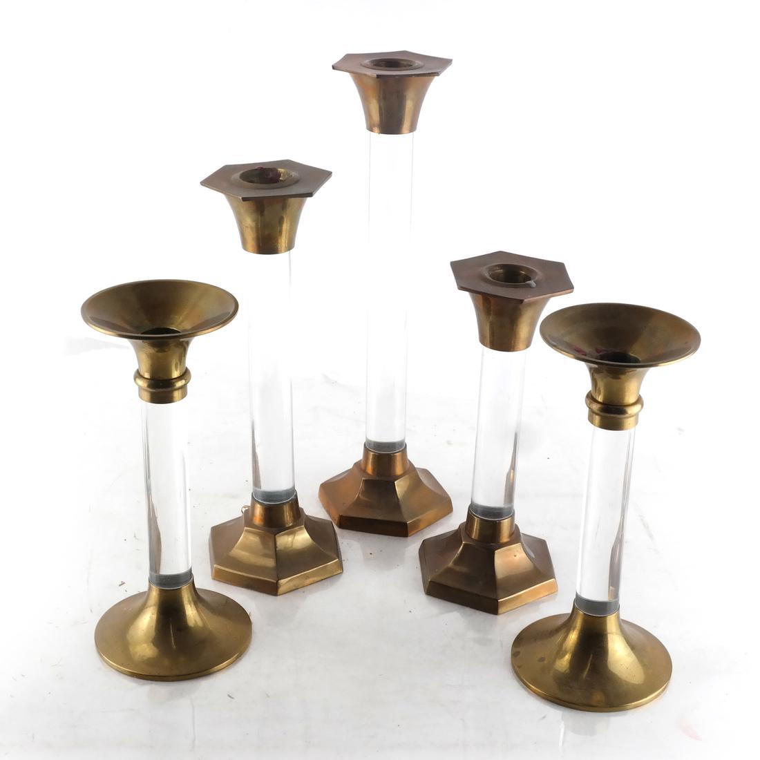 Five Brass & Lucite Candlesticks (1 of 5)