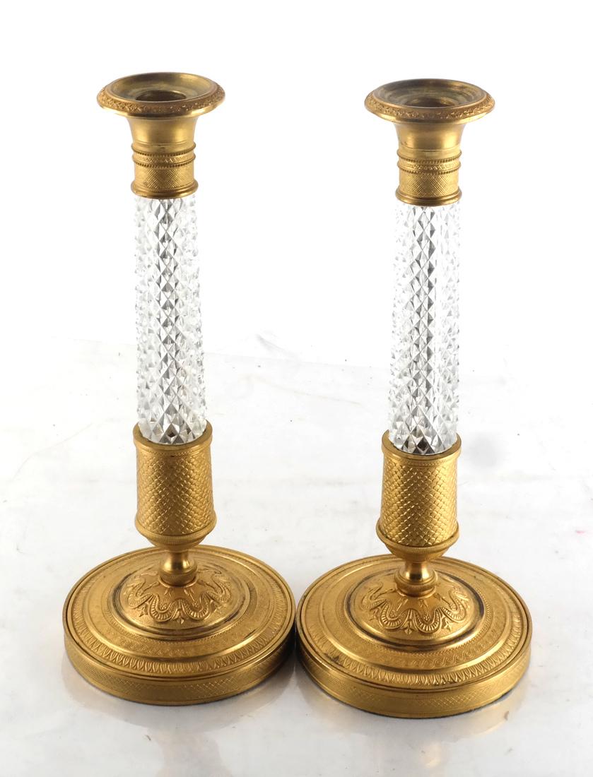 Pair Bronze Dore & Crystal Candlesticks (1 of 4)