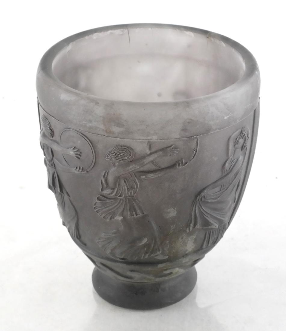 Georges de Feure Glass Vase: Molded glass figural relief vase. [6 x 4 1/2 (dia)inches].
