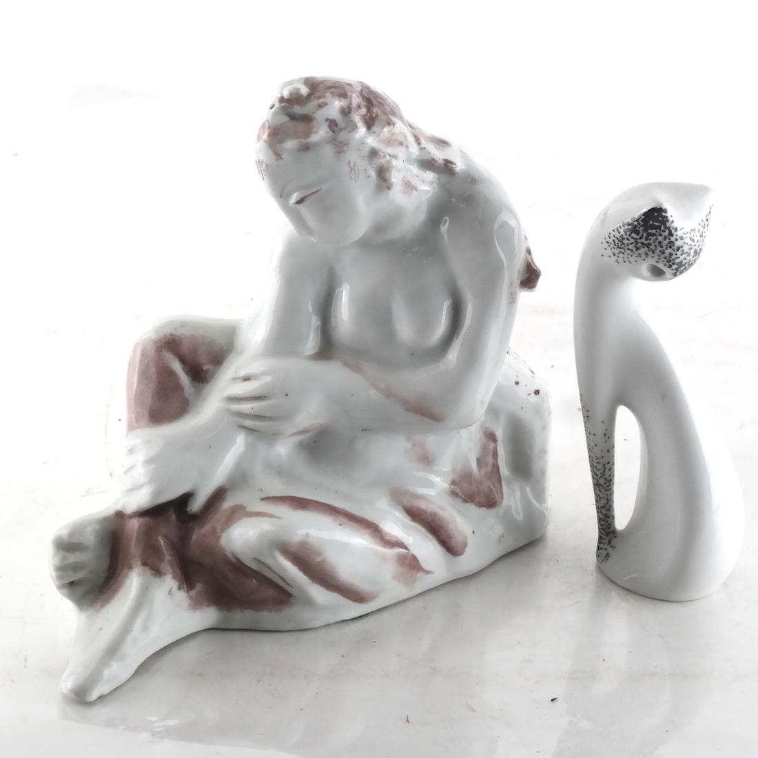 Two Ceramic Sculptures - Cat & Woman (1 of 6)