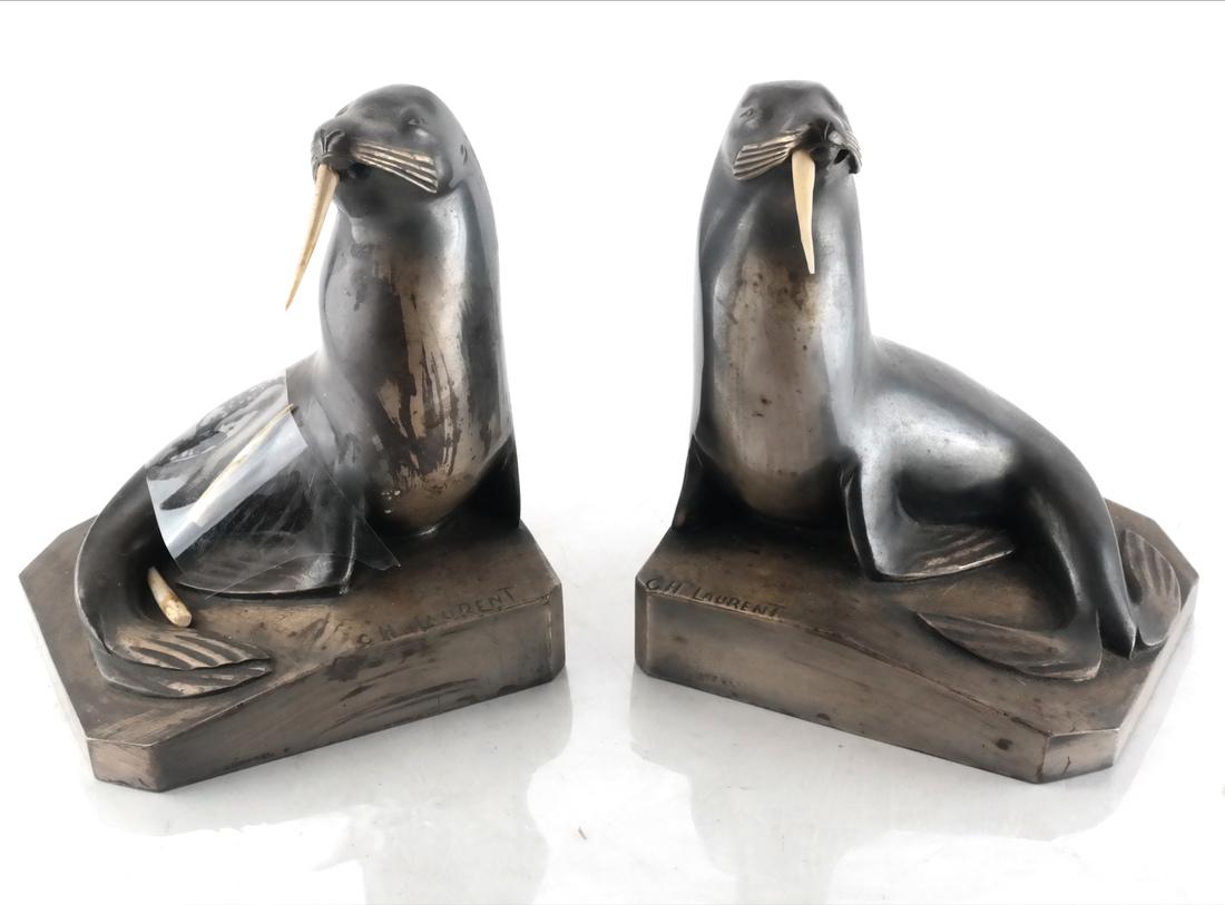 C.H. Laurent, Bronze Walrus Bookends (1 of 5)