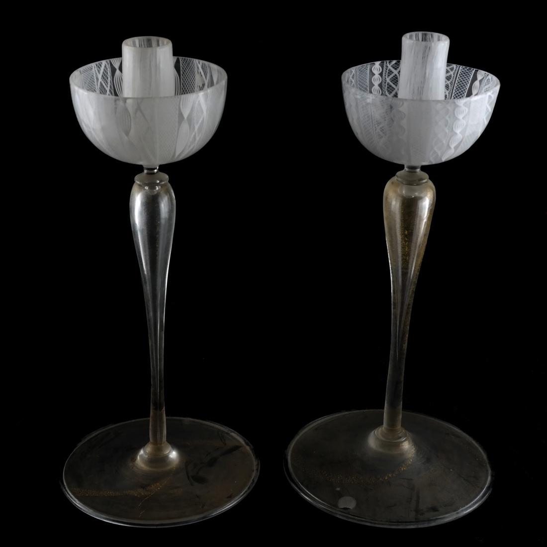 Pair Italian Glass Candlesticks (1 of 3)