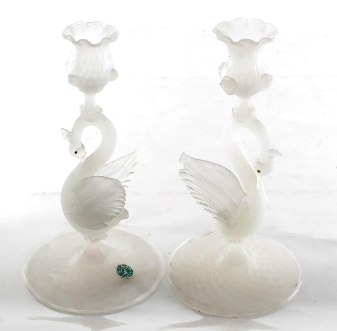 Italian Murano Glass Swan Candlesticks (1 of 3)