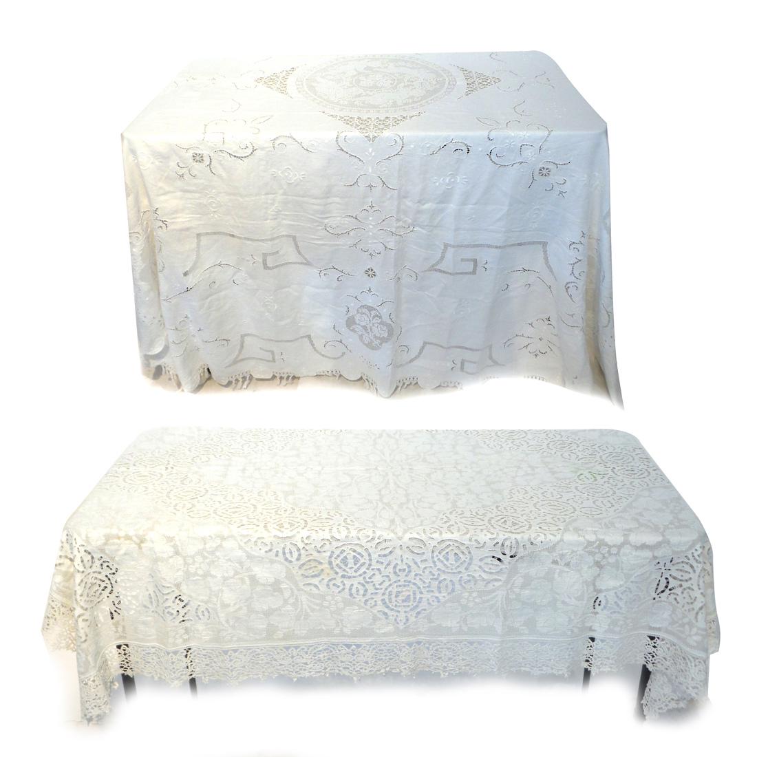 Fine Antique Damask & Lace Tablecloth, and Another (1 of 3)