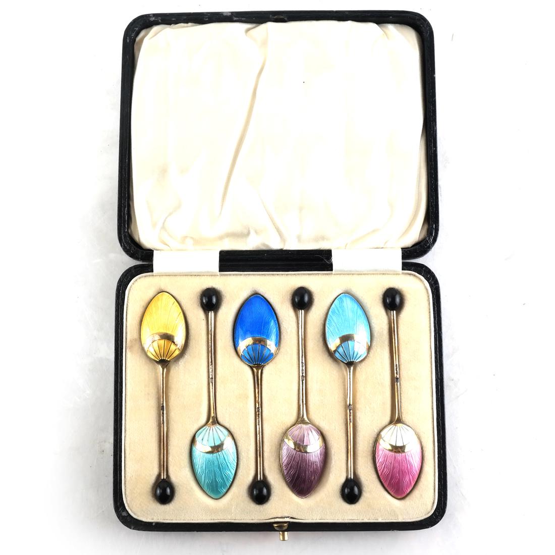 Six Sterling Silver & Enamel Spoons (1 of 4)