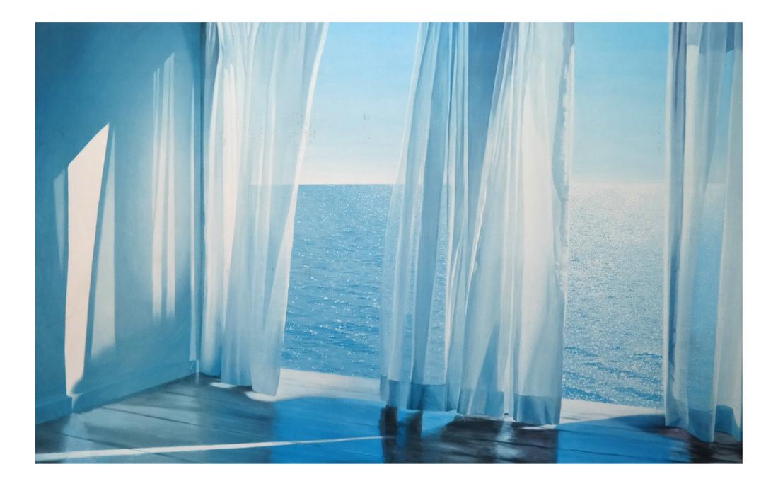 Alice Dalton Brown, "Blues Come Through": Alice Dalton Brown "Blue Comes Through". Embellished photograph. [35 1/2 x 58 3/16 x 2 inches].