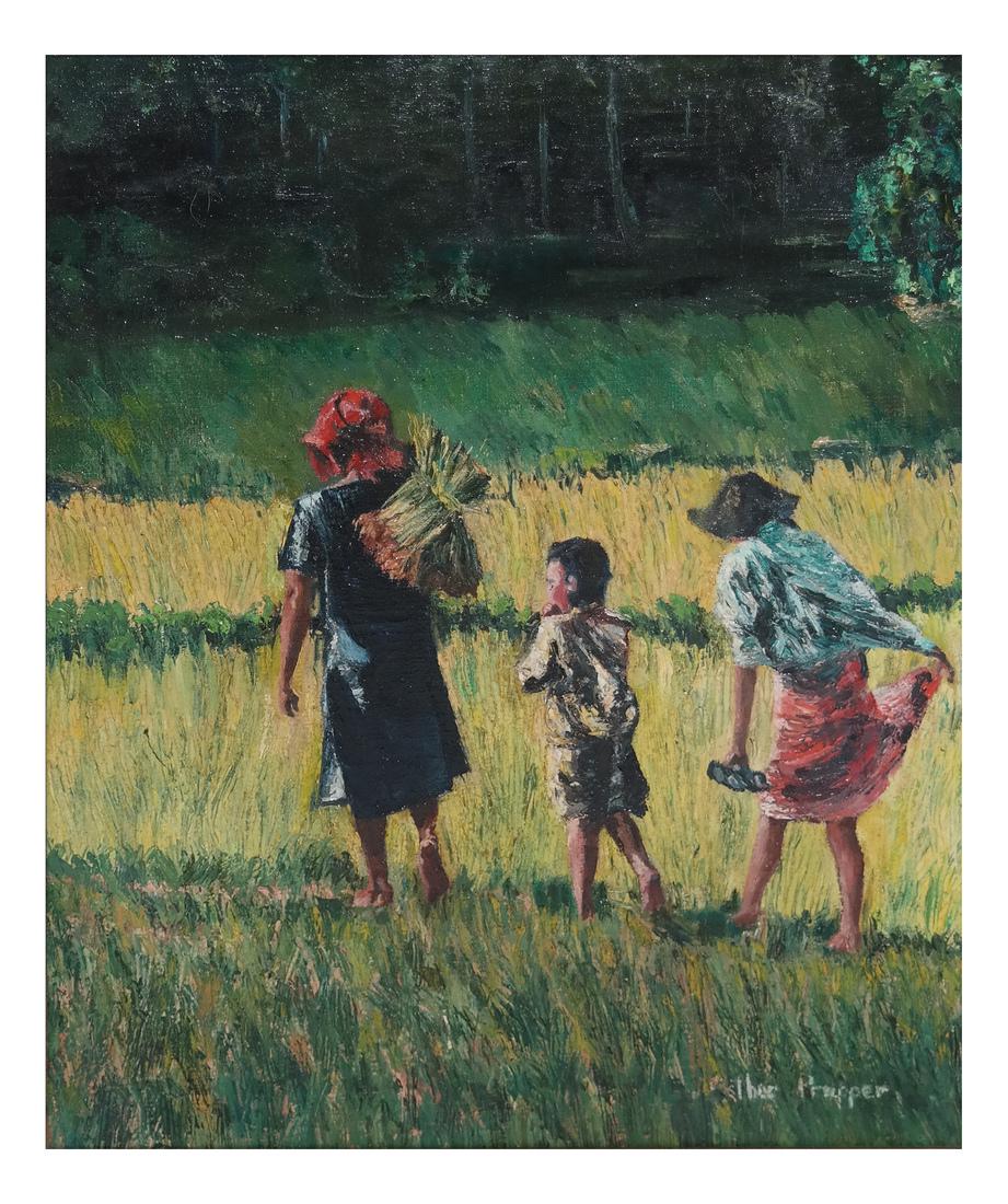 Esther Propper, Children - Oil on Canvas: Esther Propper, Children. Oil on canvas. [Art: 20 x 16 inches; Frame: 27 x 23 1/2 inches].
