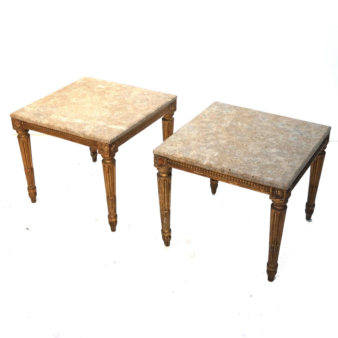 Pair French Marble Top Gilt Wood Tables (1 of 5)