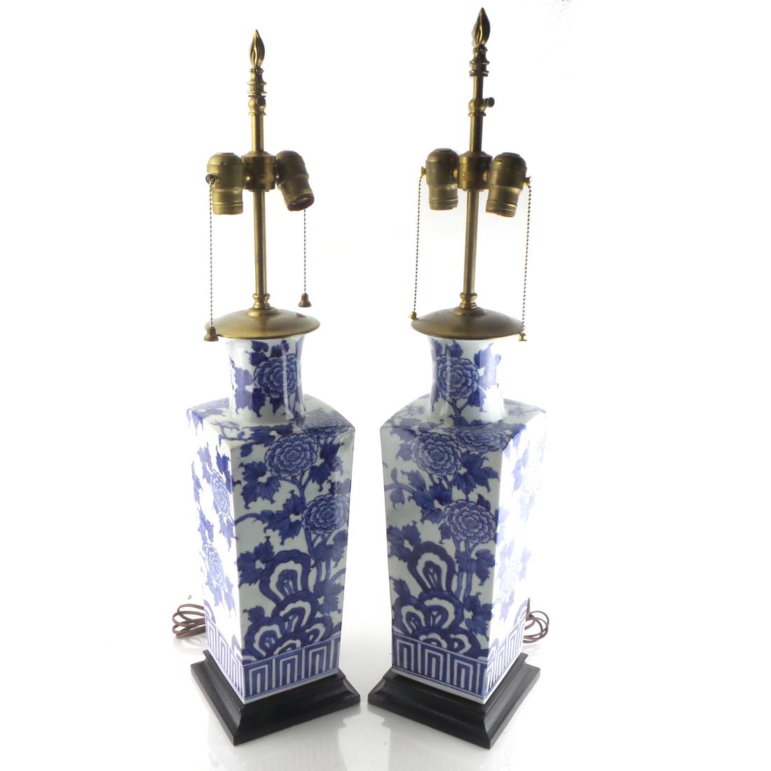 Pair Blue & White Japanese Lamps (1 of 3)