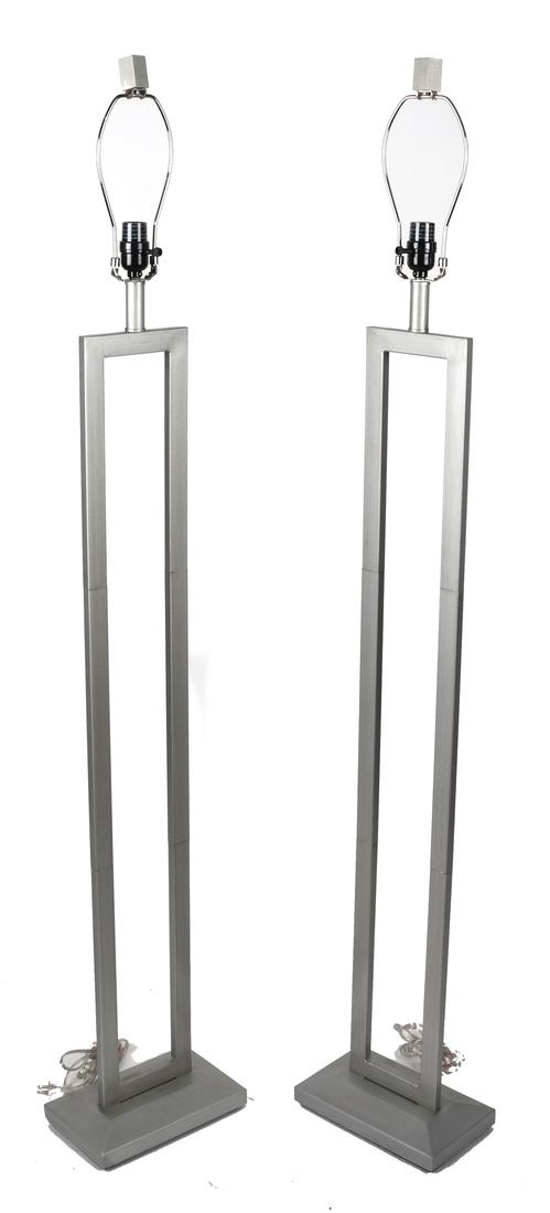 Pair of Brushed Aluminum Floor Lamps (1 of 3)