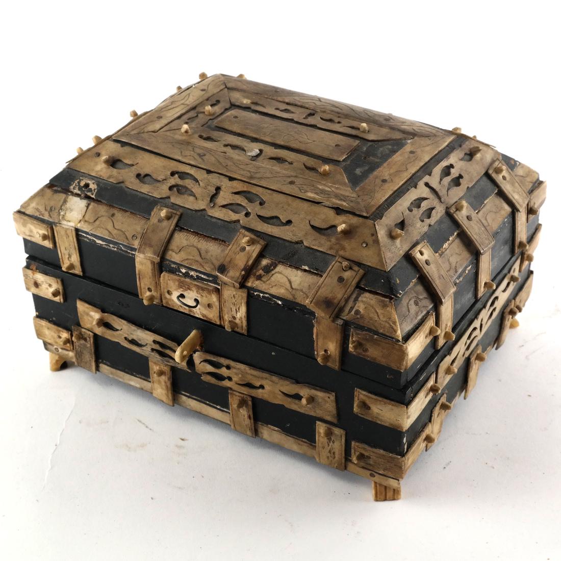 Inlaid Bone and Wood Box: Inlaid bone and wood box. [5 1/2 x 9 x 7 inches].