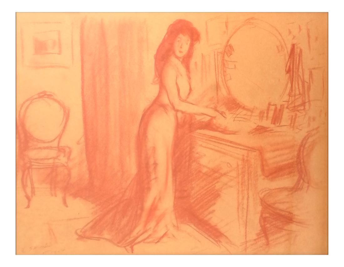 Everett Shinn, Sanguine Drawing - "Boudoir" (1 of 8)