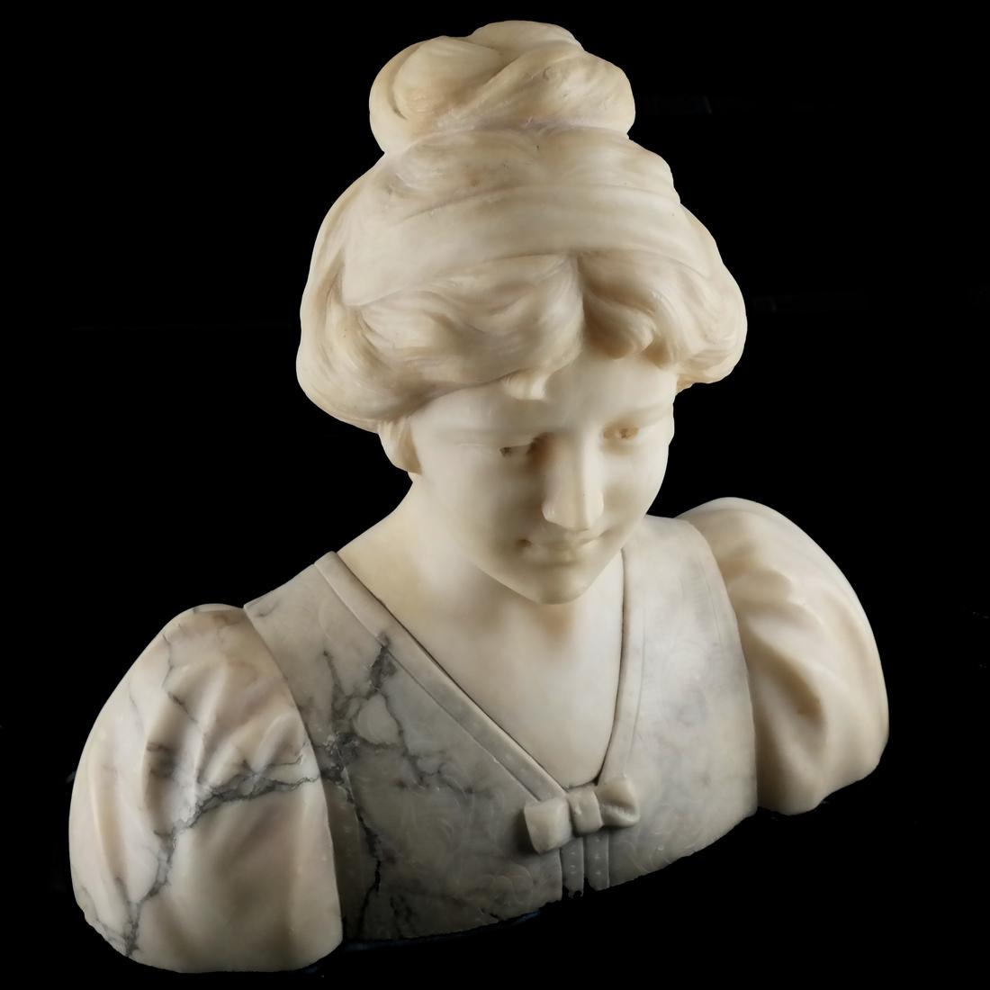 Italian Alabaster Bust Of A Woman: Italian alabaster bust of a woman, c. 1930. [11 x 11 1/2 x 5 inches].