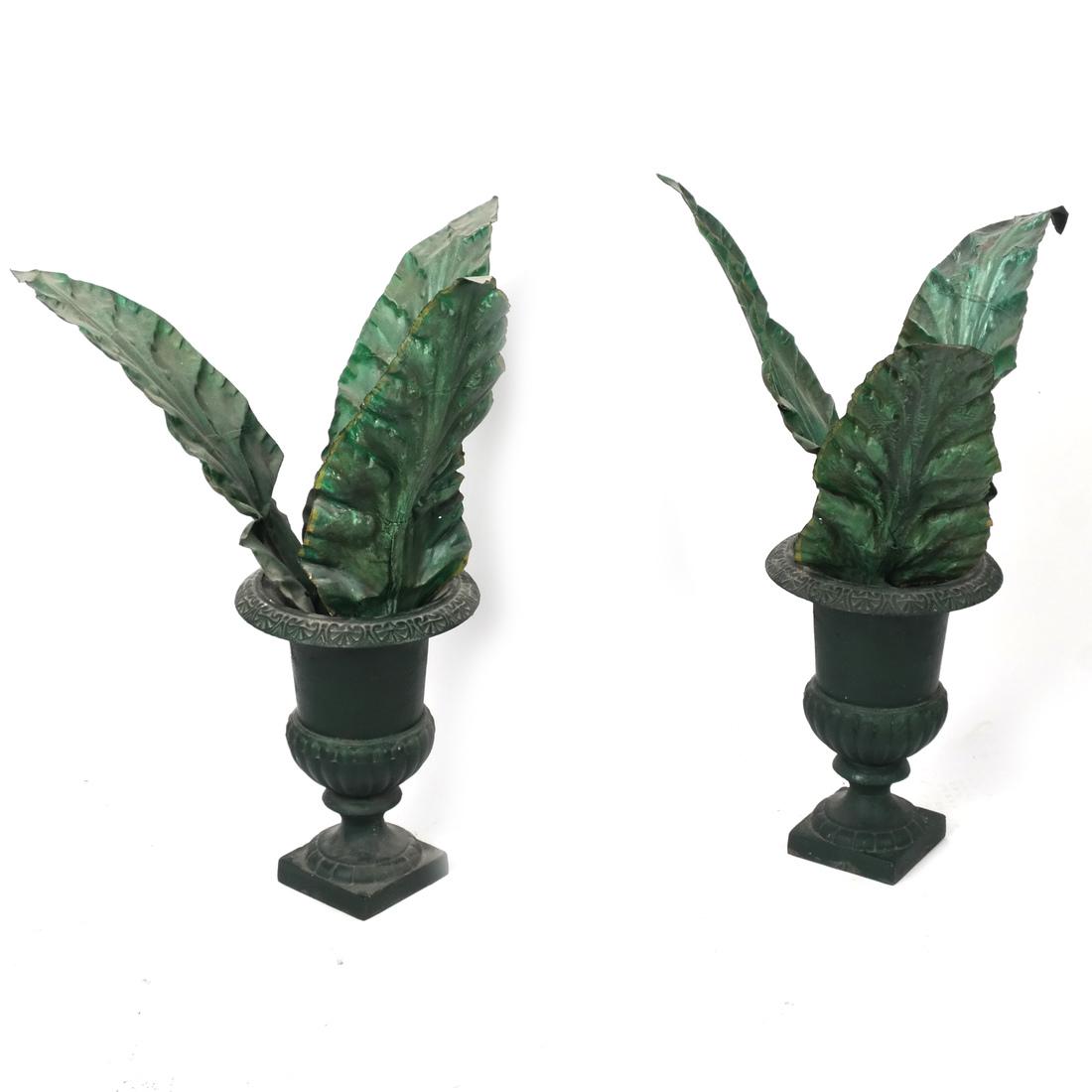 Pair Iron Planters W/ Tole Leaves (1 of 4)