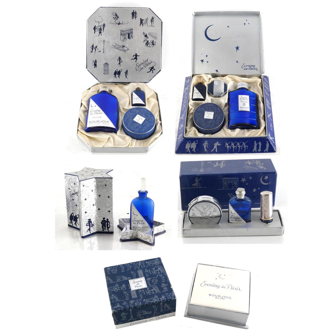 Bourjois "Evening in Paris" Perfume, Powder: Perfume and powder box in original presentation boxes. Mid-late 1950's.