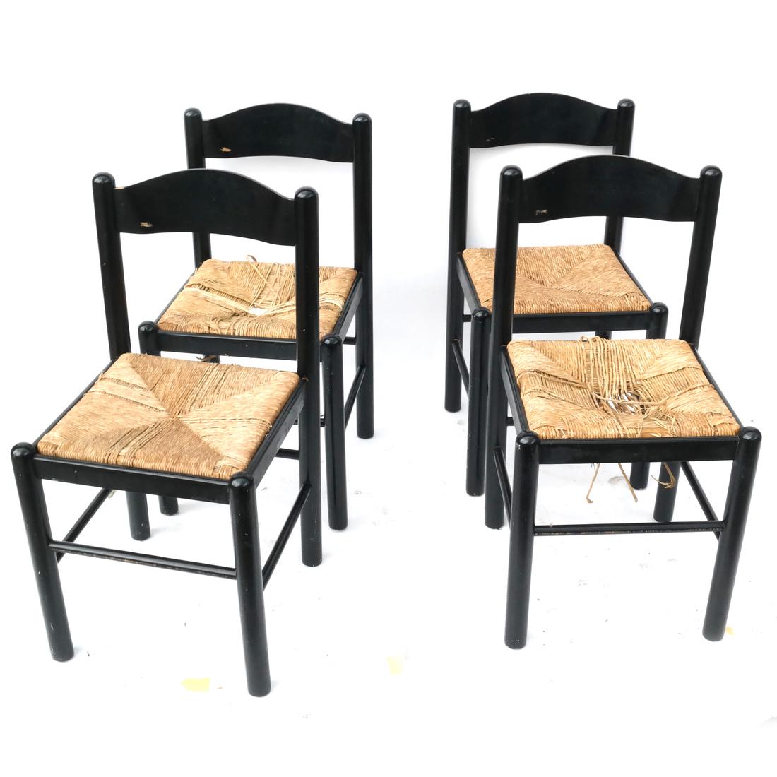 Four Black Rush Seat Side Chairs (1 of 6)