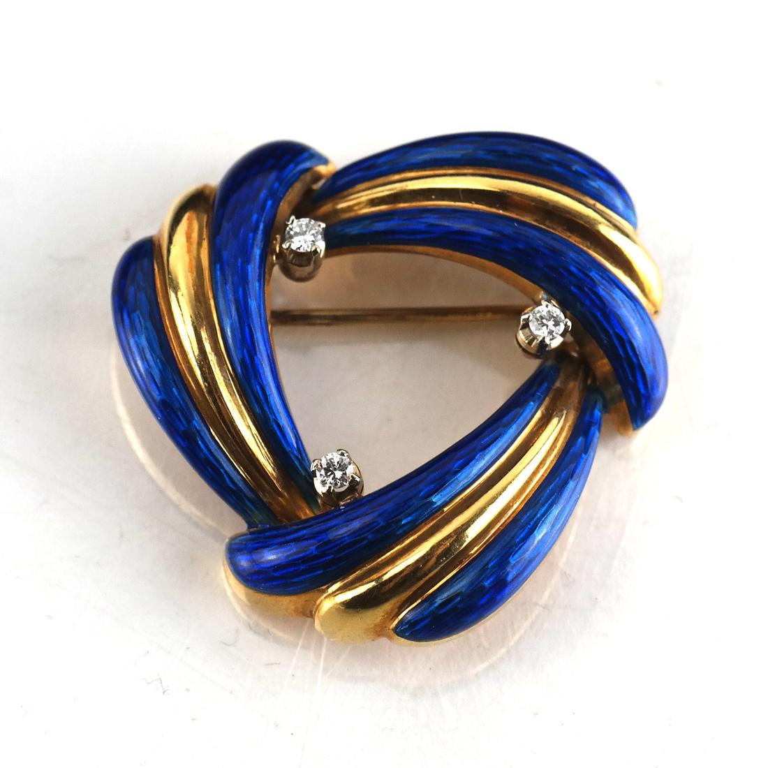 MCM 18k YG Diamond & Lapis Brooch (1 of 6)