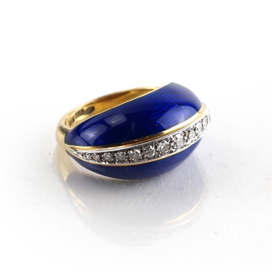 Italian YG Diamond, Lapis, Enamel Ring (1 of 7)
