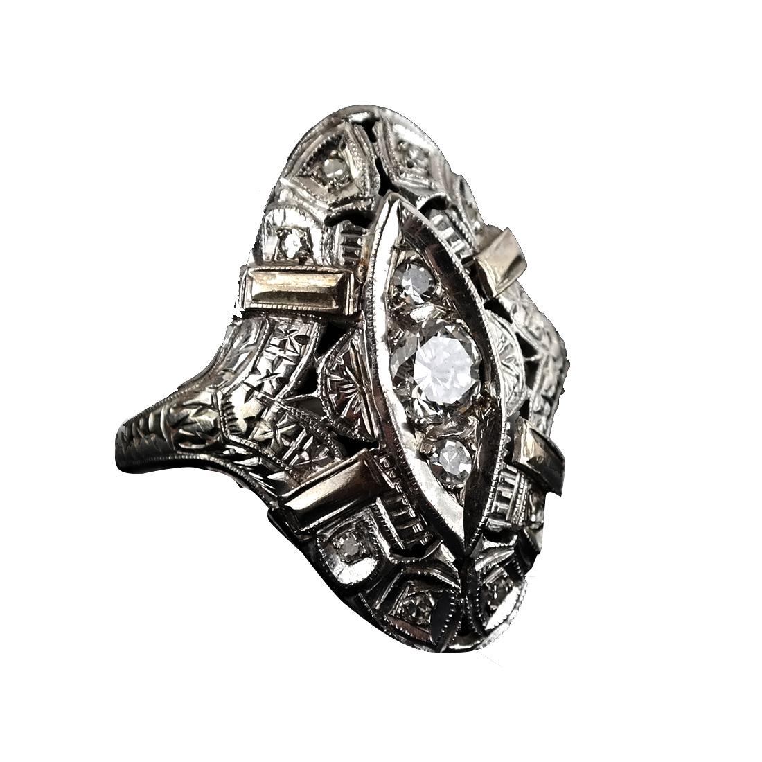 Art Deco 18k & Diamond Cocktail Ring (1 of 9)