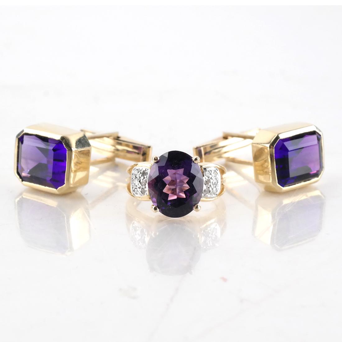 Suite 14k YG Amethyst Cufflinks, A Ring (1 of 10)