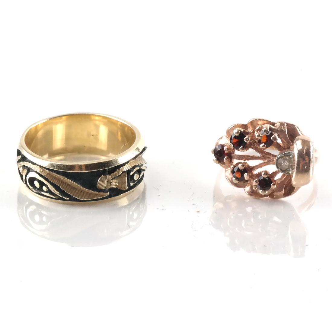 (2) 14k Rings, One Pink Gold w/ Garnets (1 of 5)