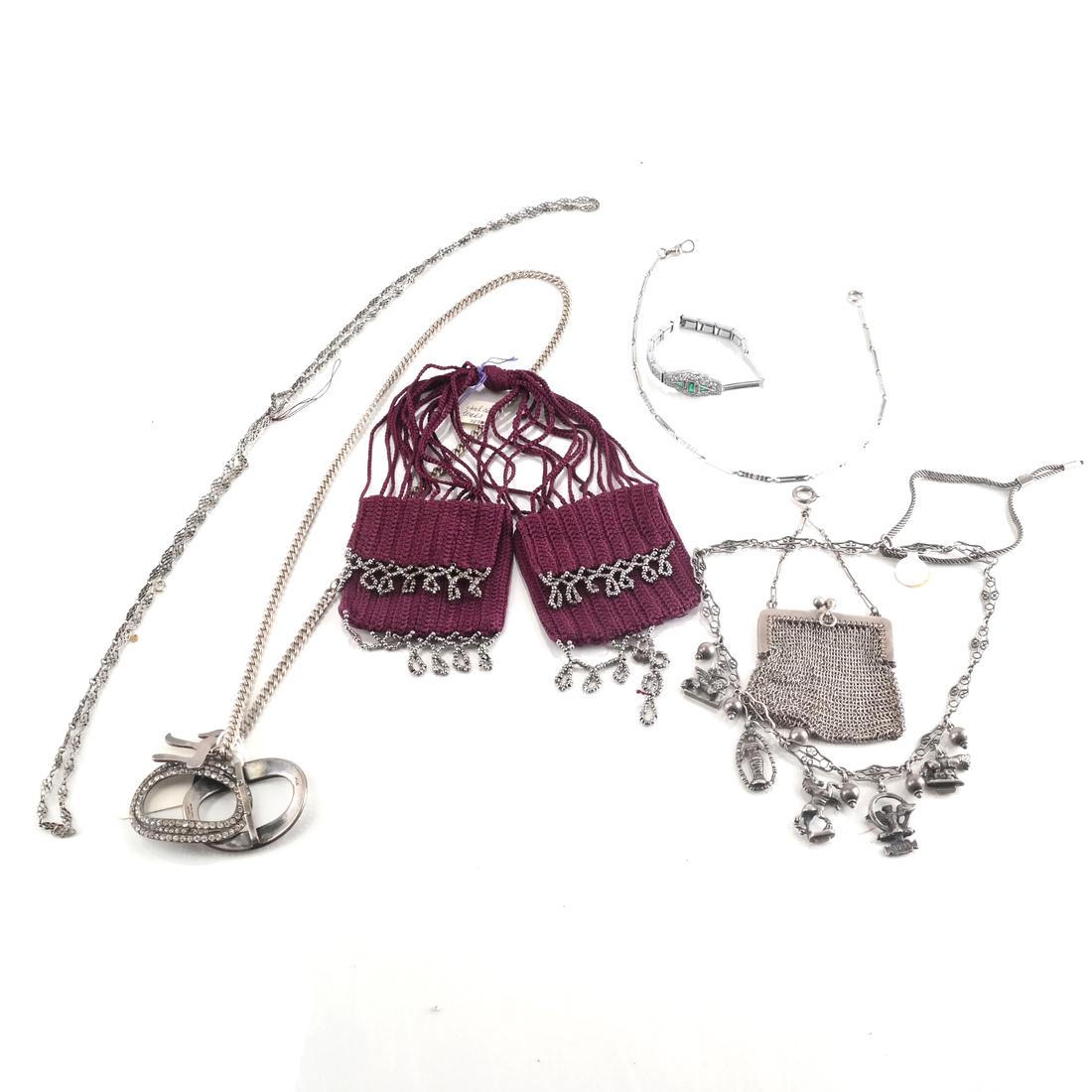 Lot Silver, Paste Chains, Necklaces, Etc.: 10 silver and paste, etc. - chains, necklaces, purses, etc.