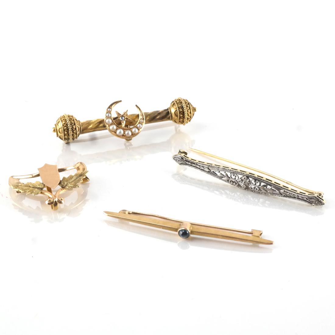 4 Assorted 14k YG Watch Pins, Bar Pins (1 of 5)
