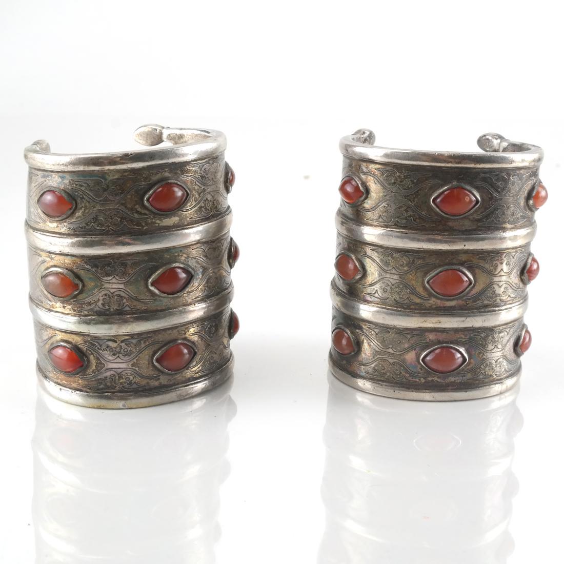 Pair Antique Silver & Agate Cuffs, (1 of 4)
