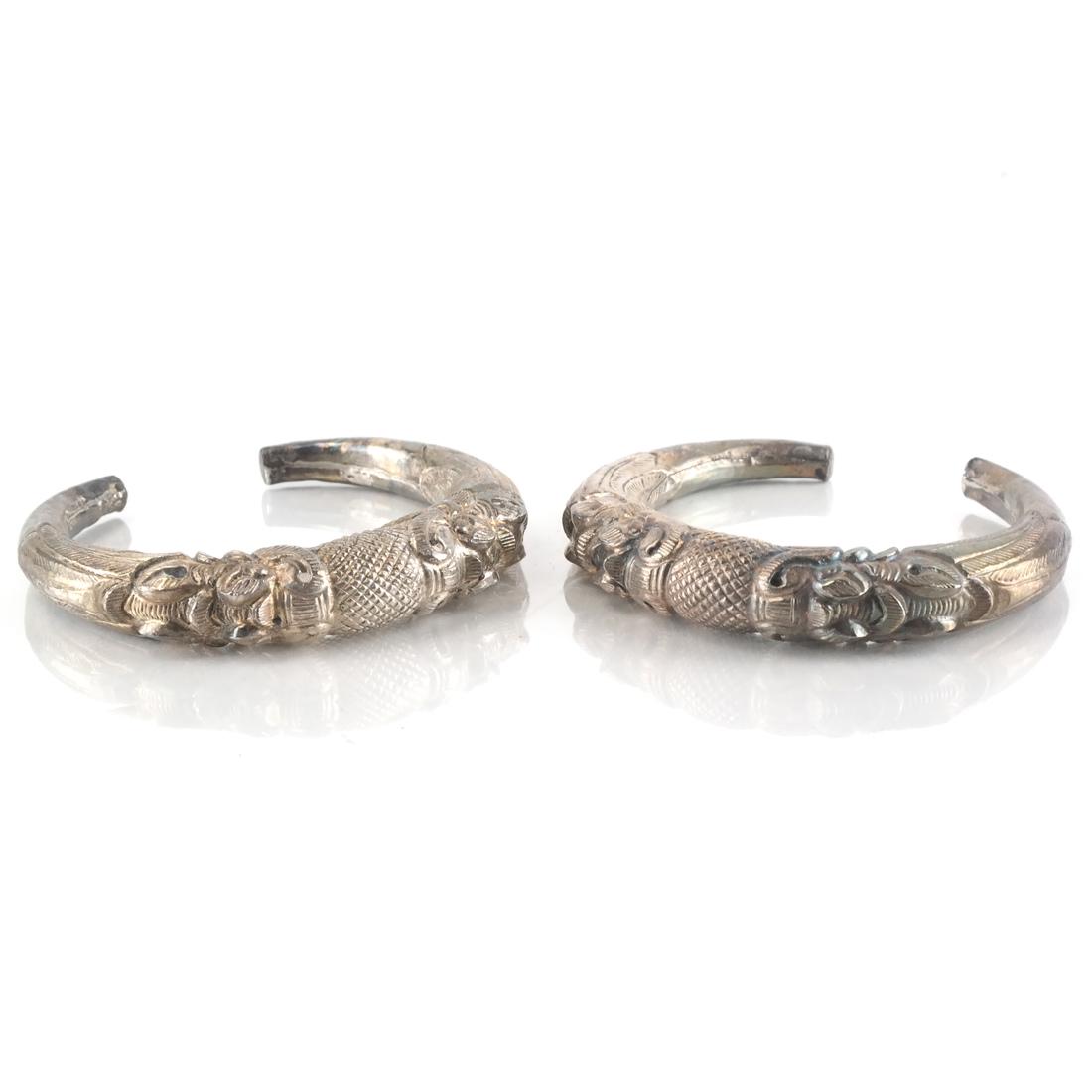 Pair Antique Afghan/Central Asian Silver Bangles (1 of 5)