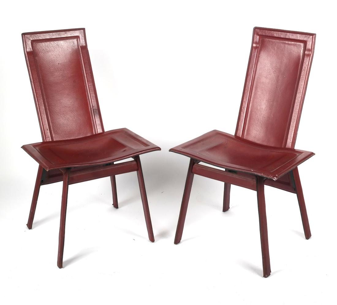 Pair Burgundy Leather Side Chairs (1 of 5)