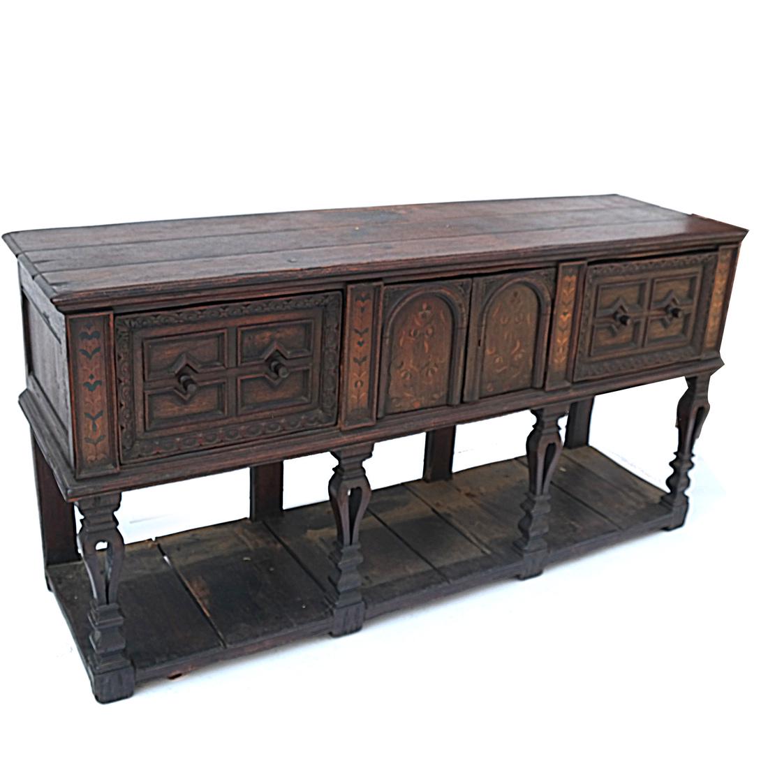 Jacobean-Style Inlaid Oak Sideboard (1 of 10)