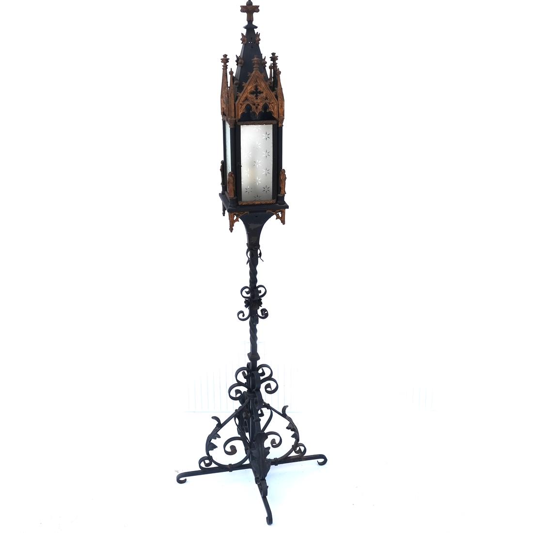 Gothic Iron Glass Panel Floor Lamp (1 of 5)