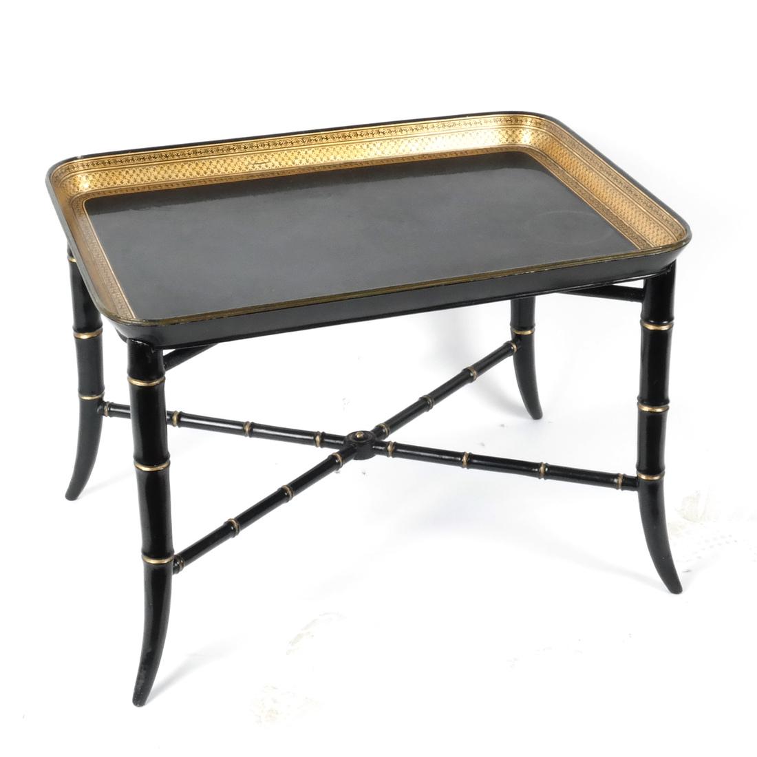 Black/Gilt Faux Bamboo Tray-Top Table (1 of 7)