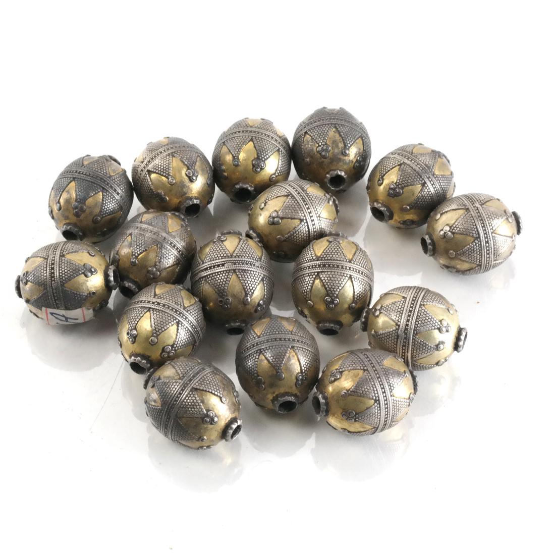 Central Asian Silvered Alloy Beads: [1 x 3/4 (dia) inches].