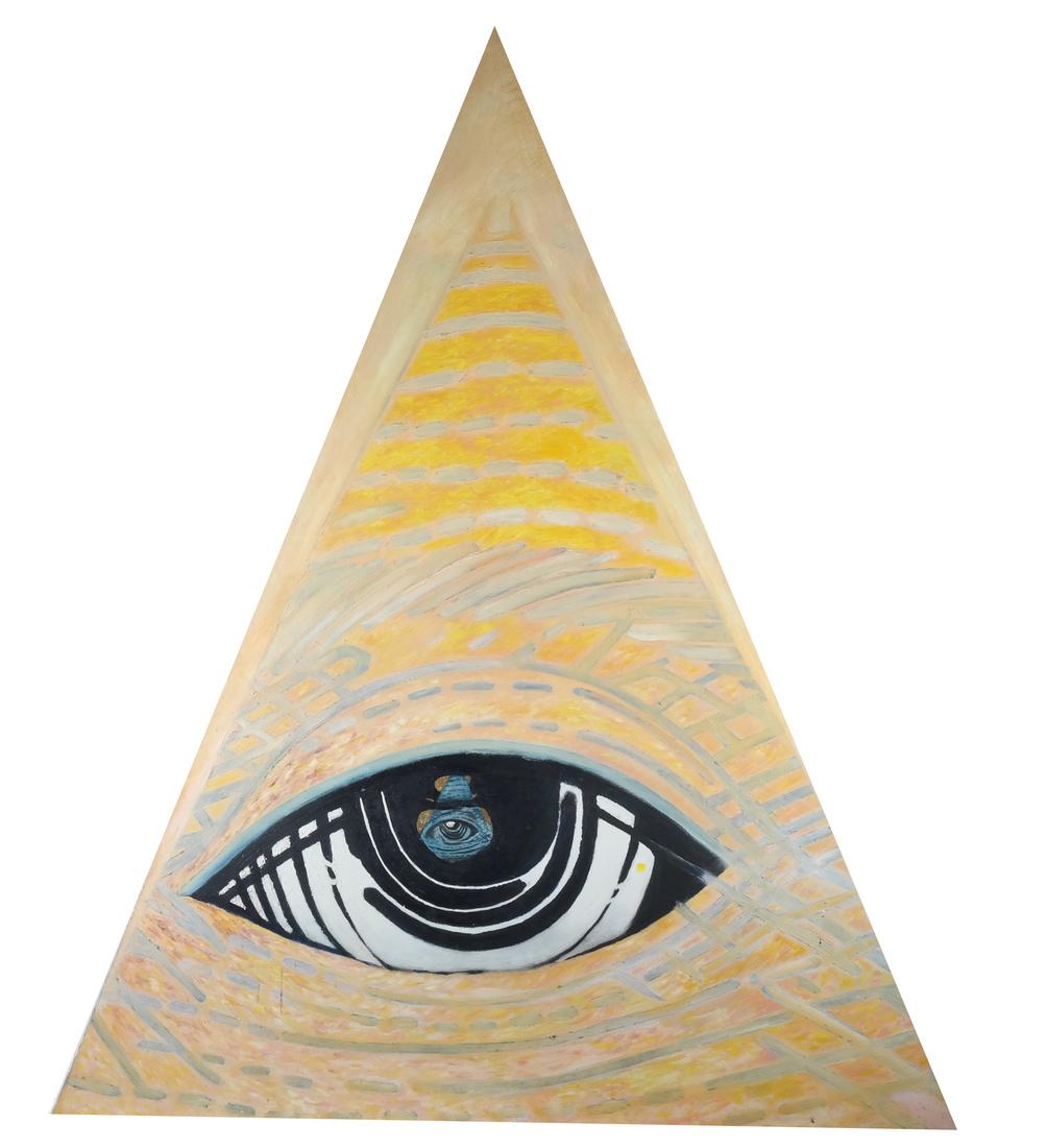 Robert Smith "Eye" Triangular O/C: Robert Smith "Eye" triangular oil on canvas or board. [89 x 69 1/2 inches]. Two taped repairs, lower left. From the collection of Dr. Richard and Odile Stern.