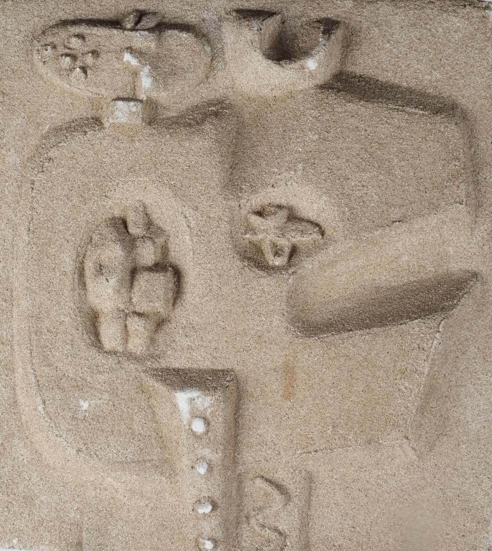 Constantino Nivola "Family" Sculpture: Constantino Nivola "The Family": a plaster and sand relief sculpture. [20 x 18 inches]. Provenance: From the Dr. Richard & Odile Stern collection. Losses.