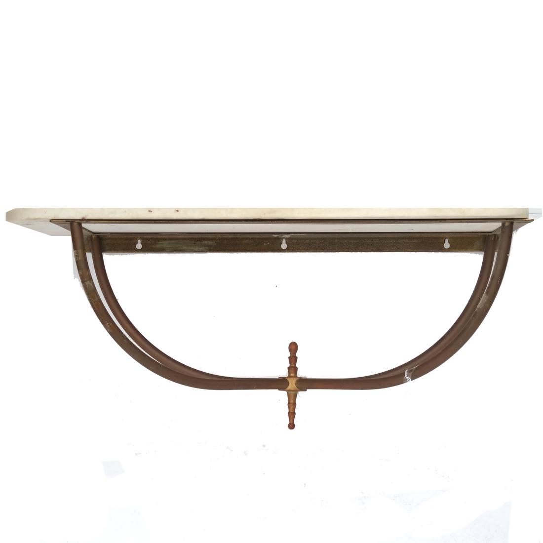 Regency-Style Brass Bracket Marble Top: Regency-style brass marble-top bracket. [17 x 39 x 14 inches (including marble)].