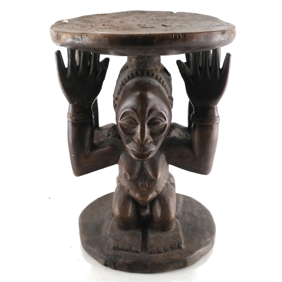 African Carved Wood Figural Stool (1 of 4)