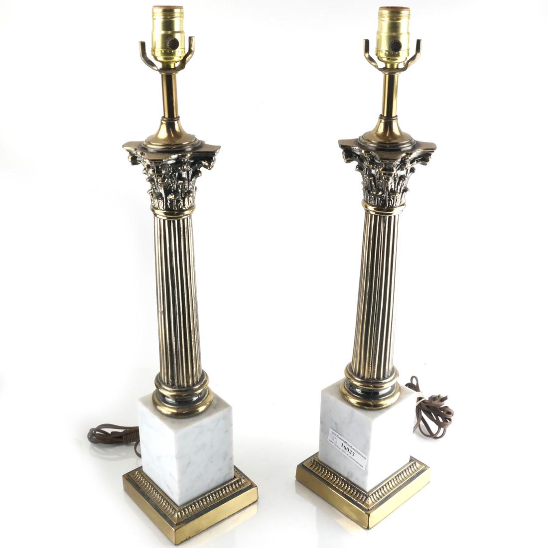 Pair Classical Brass & Marble Lamps (1 of 3)