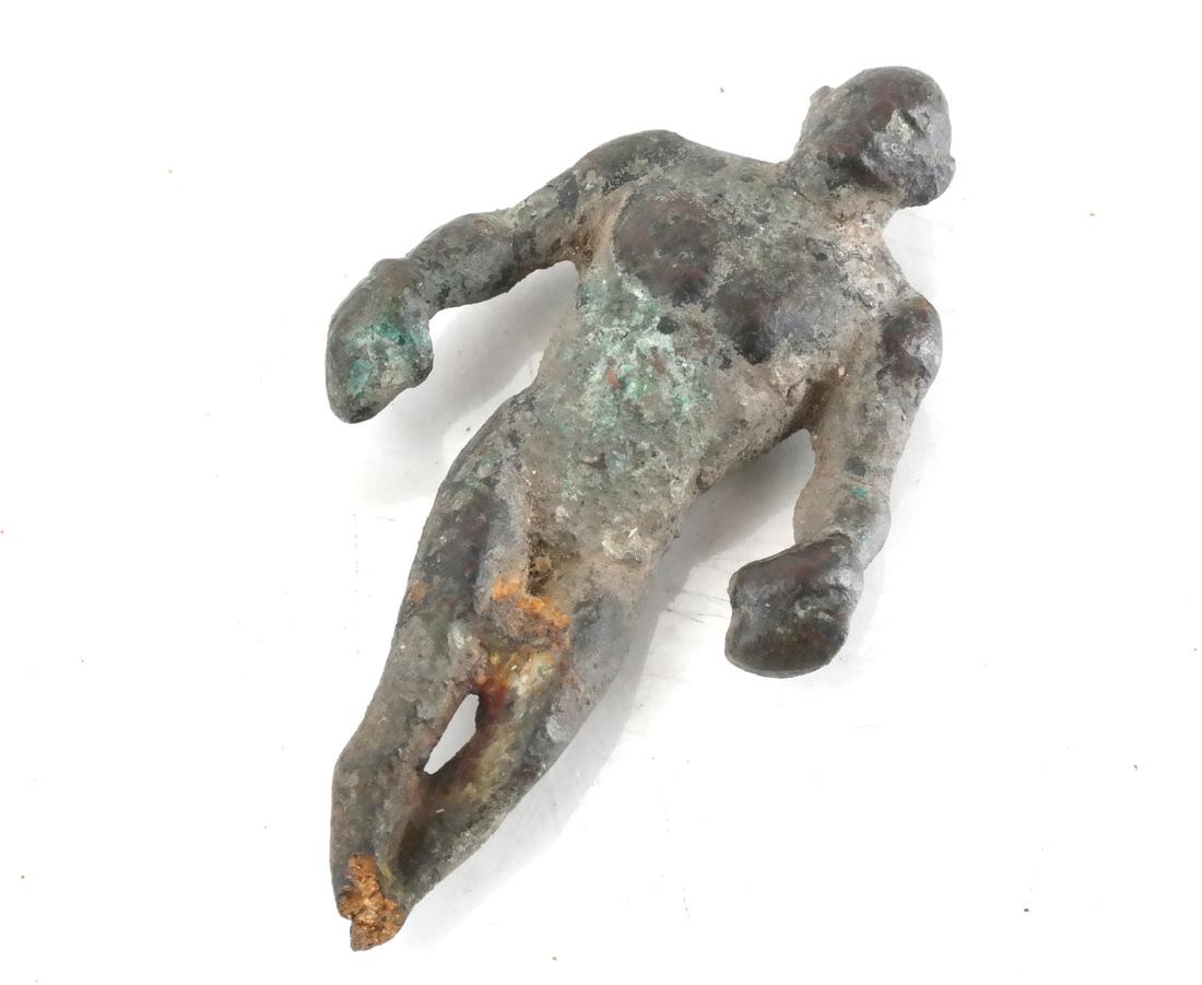 Roman Bronze Figure Boxer/Athlete: Roman bronze figure of a boxer/athlete. Feet absent