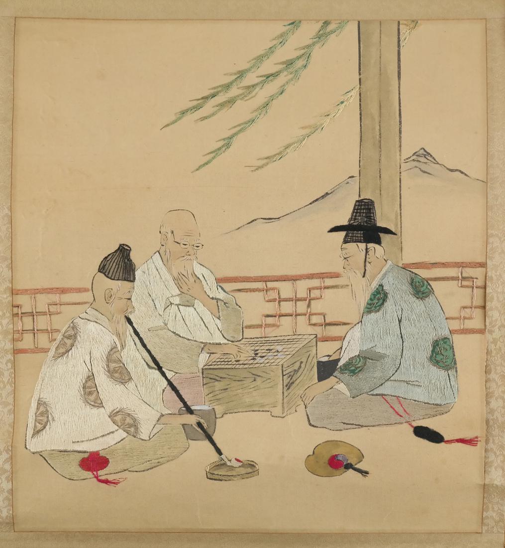 Chinese Embroidered Scroll: 3 Scholars (1 of 7)