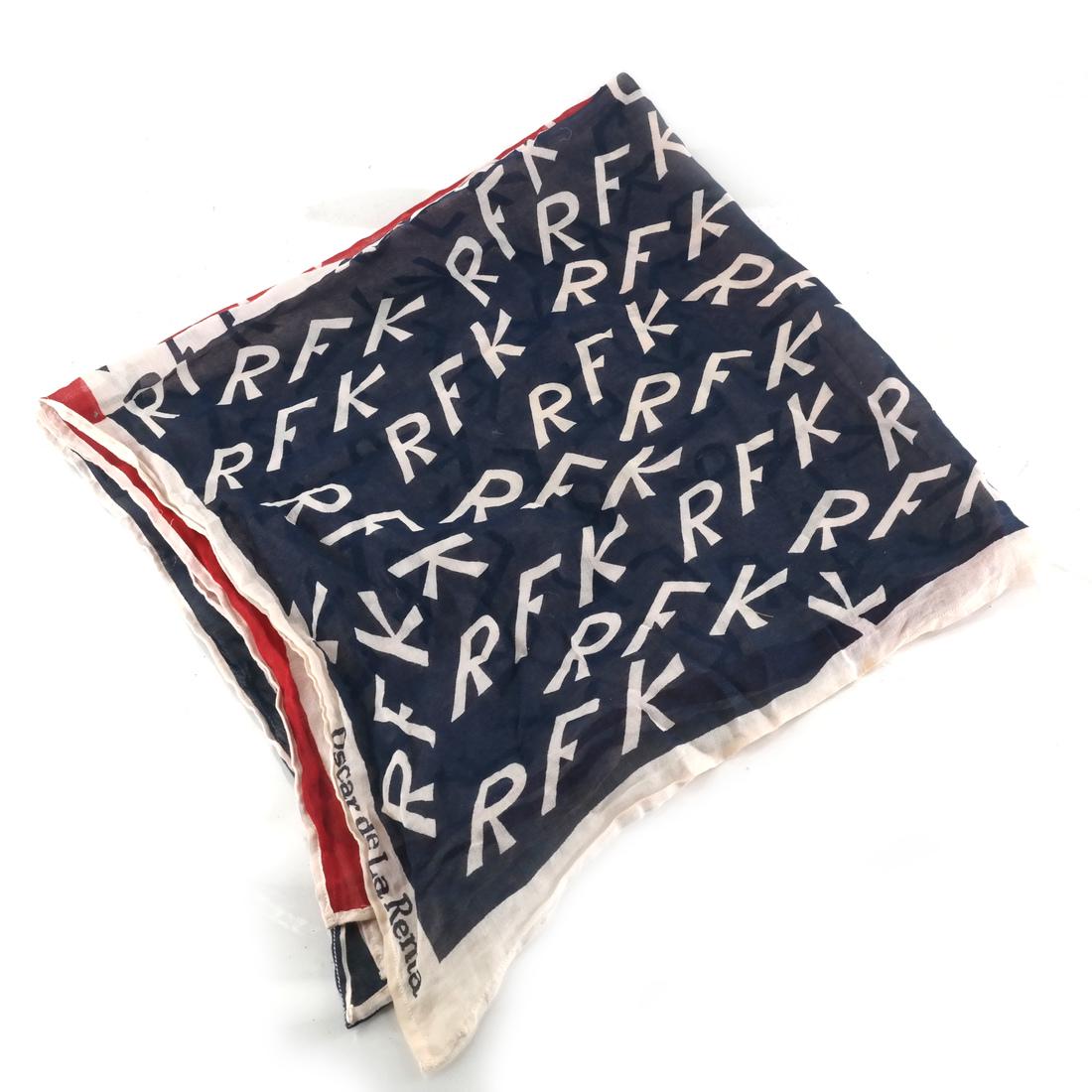 Political Memorabilia, RFK Scarf: Oscar de la Renta printed loose woven 'RFK' scarf, 1967-68. [30 x 30 inches]. In very good condition.
