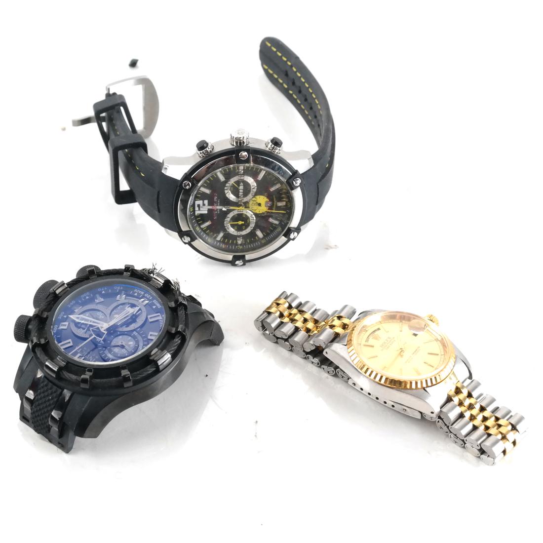 Three Watches: Rolex-Type, Invicta, and Stuhrling (1 of 7)