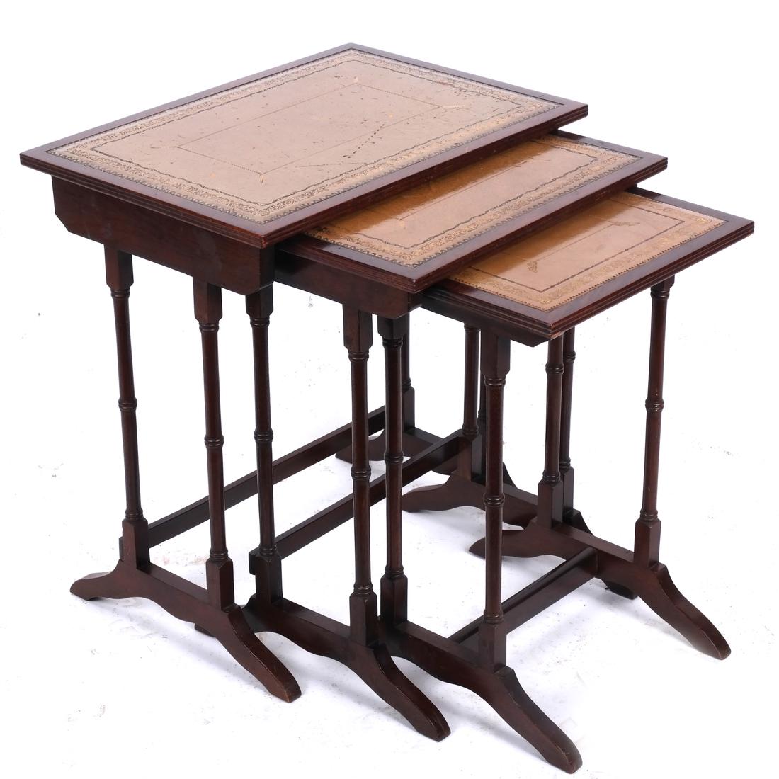 Mahogany Nest of Leather-Top Tables (1 of 5)
