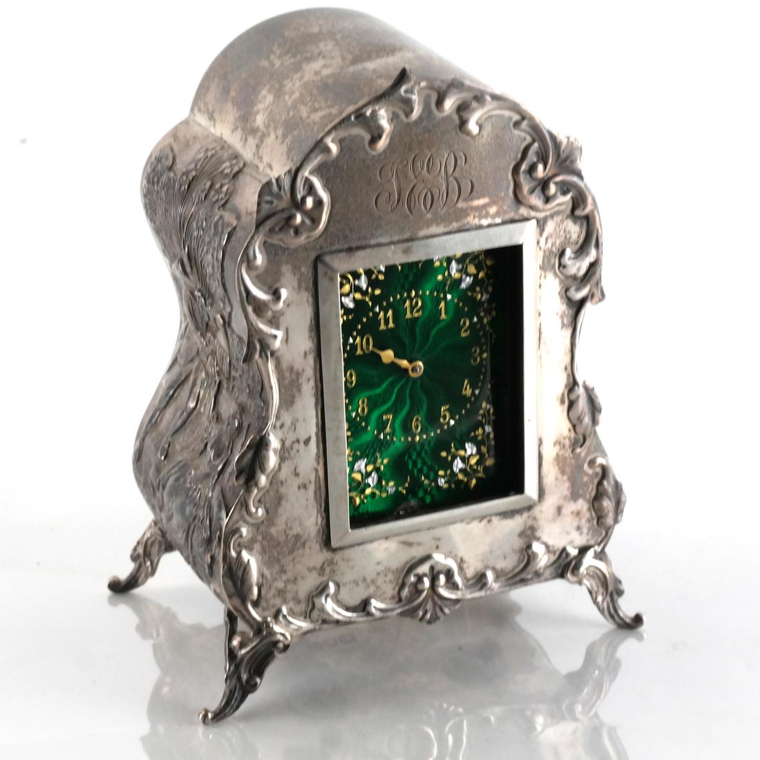 English Silver & Enamel Miniature Clock (1 of 6)