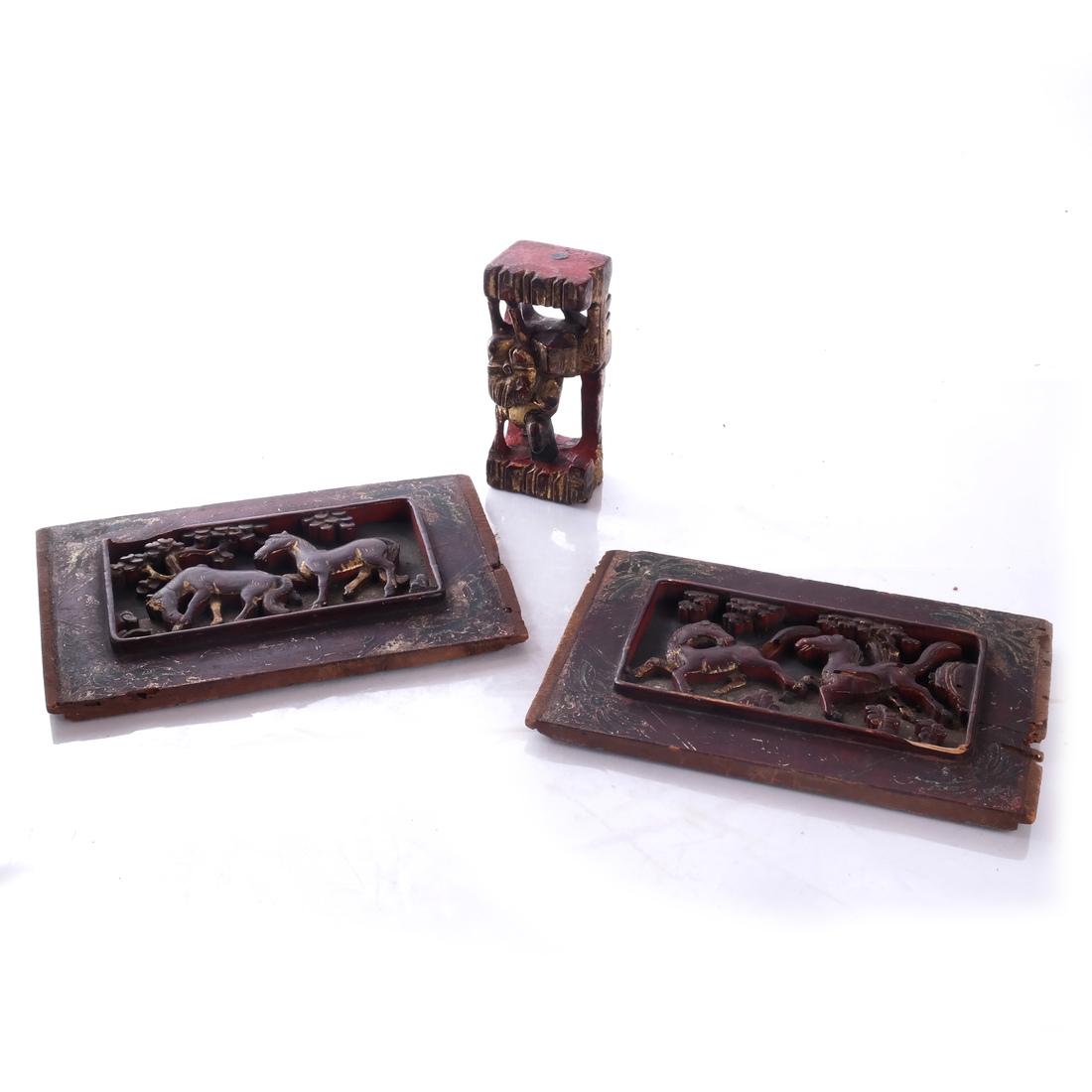 3 Chinese Wood Carved Panels (1 of 5)