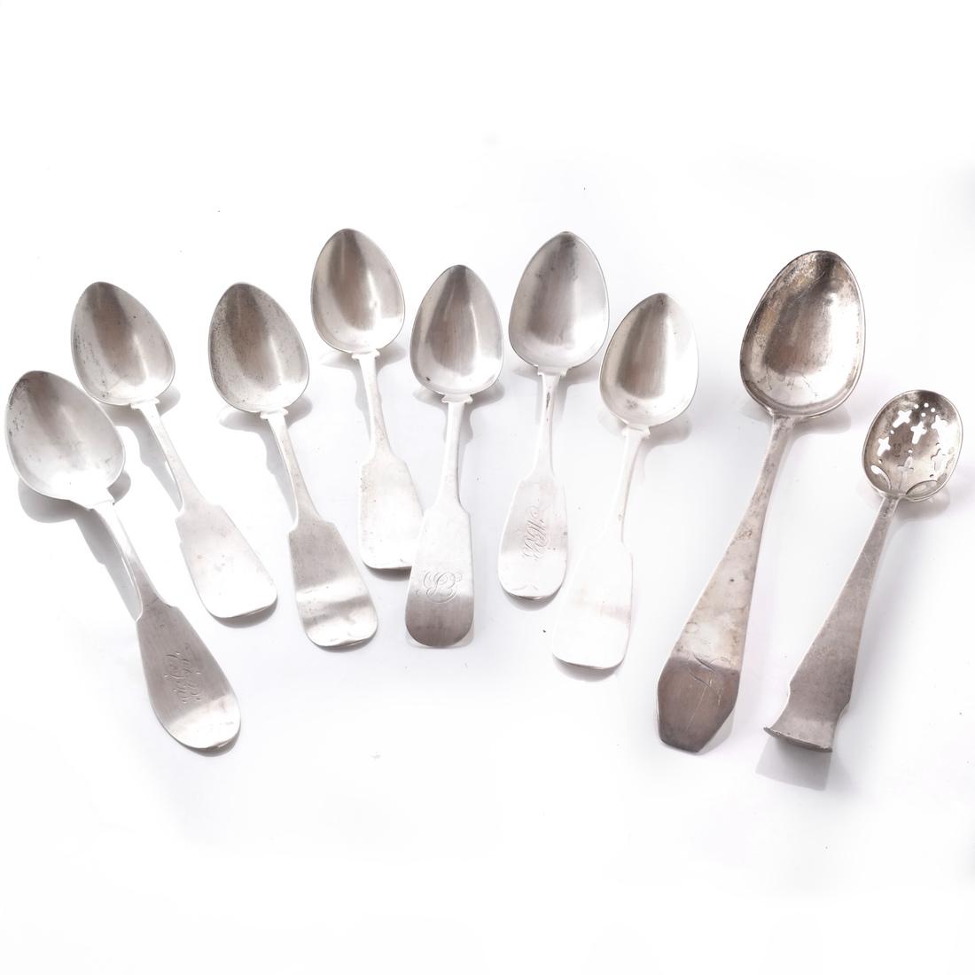 NY, RI, Boston Coin Silver Spoons (9) (1 of 3)